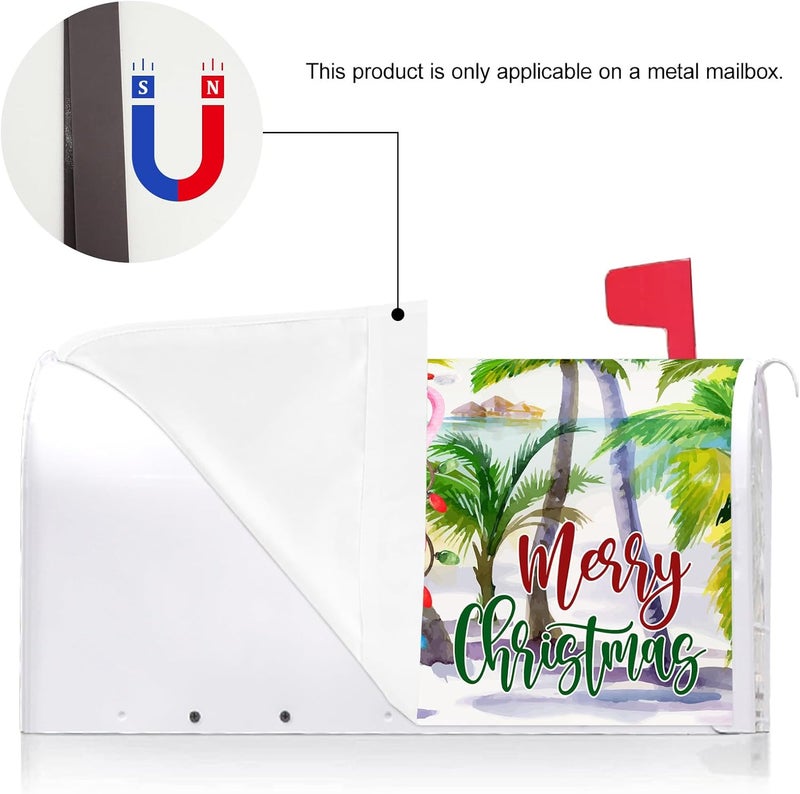 Texupday Merry Christmas Hawaii Beach Flamingo Decoration Mailbox Cover with Magnetic Strip Winter Holiday Mailbox Wraps Post Letter Box Cover Standard Size 21" X 18" for Garden Outdoor Yard Decor - Image 3
